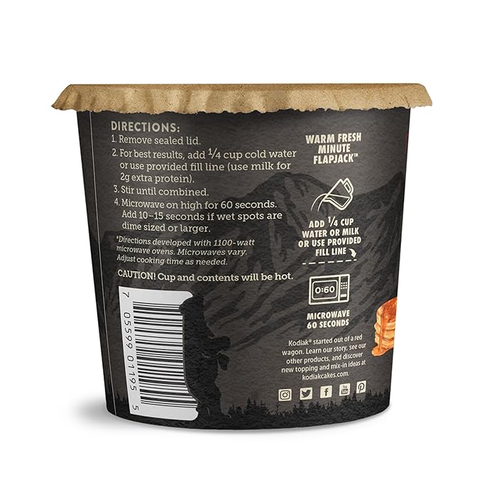 Kodiak Cakes Instant Pancake & Flapjack Cups, Buttermilk & Maple, High Protein, 100% Whole Grains, (Pack of 12)