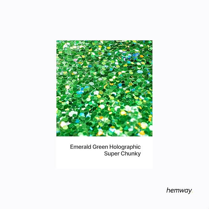 Hemway Premium Glitter Shaker - Emerald Green Holographic | Super Chunky Metallic Flake Sequins for Resin & Epoxy Crafts | Craft Supplies for Tumblers, Festival, Face, Body, Eye & Nail Art | 115 g