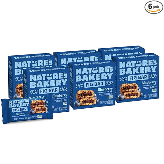 Nature?™s Bakery Whole Wheat Fig Bars, Blueberry, Real Fruit, Vegan, Non-GMO, Snack bar, 6 Count (Pack of 6)