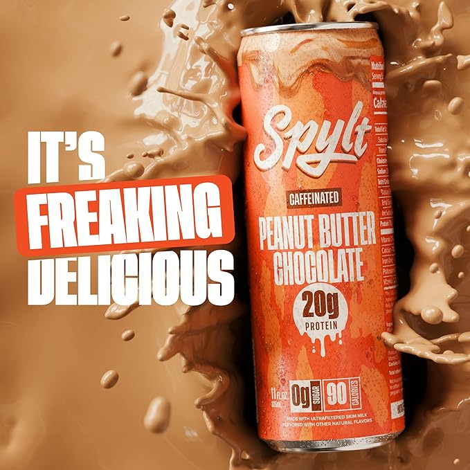 High Protein Peanut Butter Chocolate Milk with 60mg Caffeine & 20g Protein - 90 Calories, Ready to