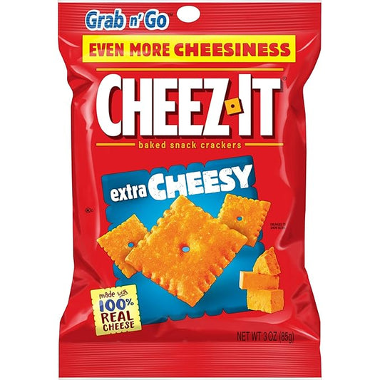 Cheez-It Cheese Crackers, Baked Snack Crackers, Lunch Snacks, Grab n' Go, Extra Cheesy, 6.75lb Case (36 Pouches)