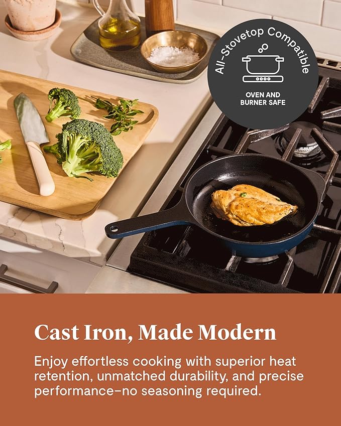 Caraway Cast Iron Skillet - 8” Enameled Cast Iron Pan With 3 Layer Enamel Coating - No Seasoning Required - Compatible With All Stovetops - Free From Forever Chemicals - Light Mist