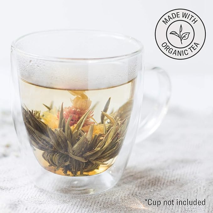 Numi Organic Tea Dancing Leaves Flowering Tea Gift Set, 5 Tea Blossoms with 16 Ounce Glass Teapot (Packaging May Vary)