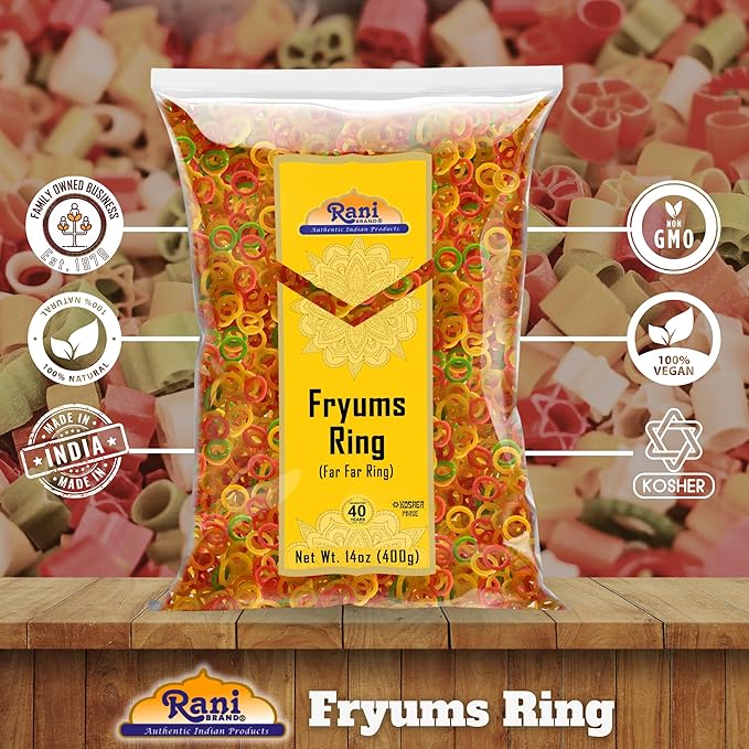 Rani Far Far / Fryums (Wheat & Tapioca Pellet) Ring Shape 14oz (400g) ~ Vegan, Kosher, Uncooked, Used to Make Papad, Bhungra / Chip Snack