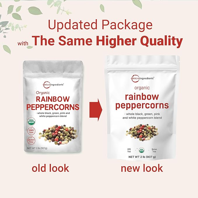 Micro Ingredients Organic Whole Rainbow Peppercorns, 2lbs | Premium Whole Peppercorns for Grinder Refill | Great for Seasonings, Meats & Vegetables | Additive Free, Non-GMO, Bulk Supply