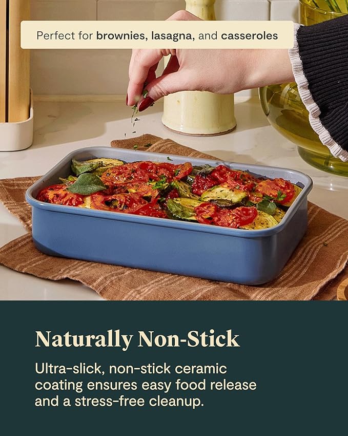 Caraway Nonstick 9??x 6.5??Small Rectangle Baking Pan ??Non-Toxic, PTFE & PFOA Free ??Aluminized Steel Core ??Deep Ceramic Baking Pan for Casseroles, Lasagna & More - Slate
