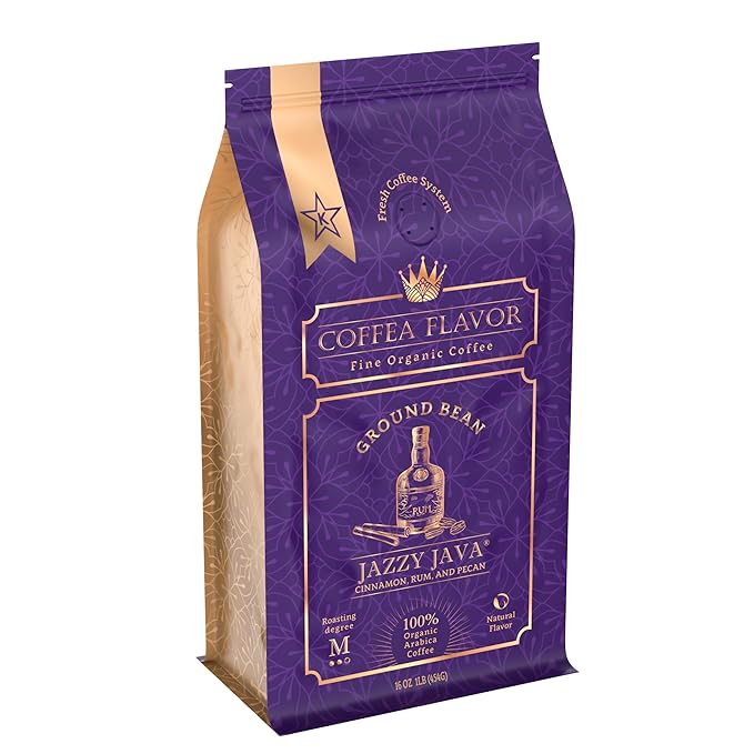 Jazzy Java ??Spiced & Nutty Flavored Ground Coffee ??Organic, Medium Roast, 100% Arabica, Single Origin ??Naturally Flavored ??by Coffea Flavor