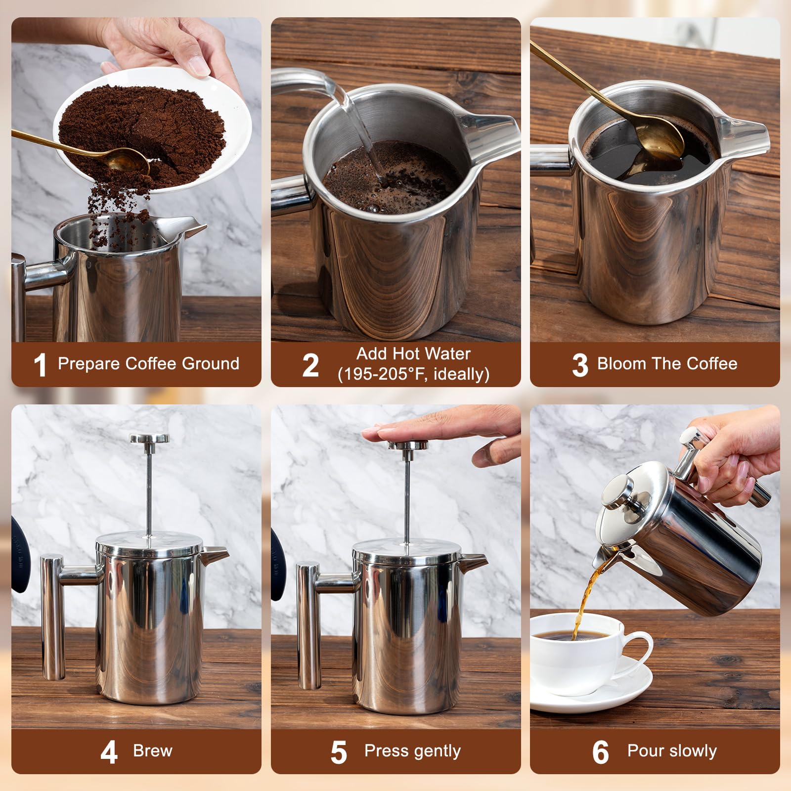 French Press Coffee Maker with Scale, 304 Stainless Steel French Press,17OZ