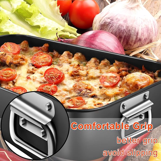 Lasagna Pan Deep, Baking Pan for Oven, 16x12x3 Inch Baking Dishes for Oven, Roasting Pan Brownie Pan with Handles, Rectangle Cake Pans Sets for Baking, Deep Baking Pan, Nonstick Bakeware Set