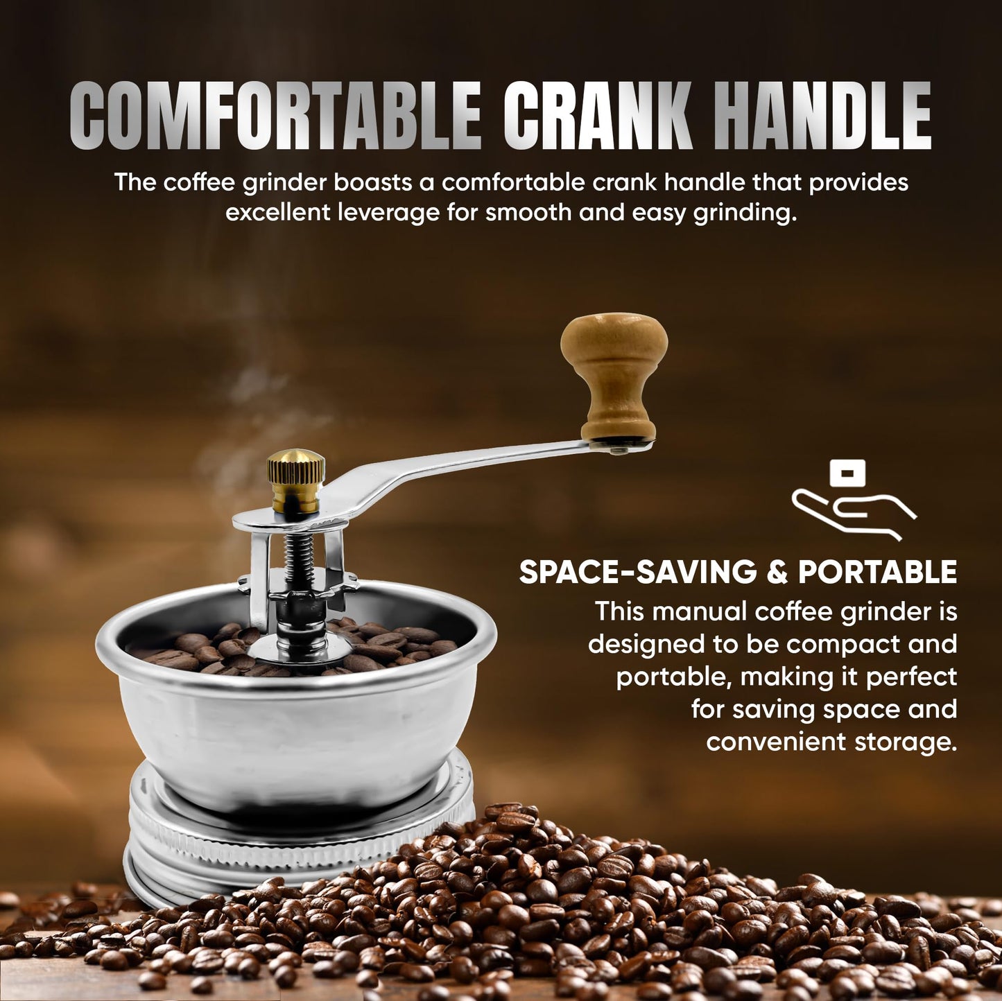 Stainless Steel Coffee Grinder Lid Attachment for Regular Mouth Mason Jars - Manual Crank Burr