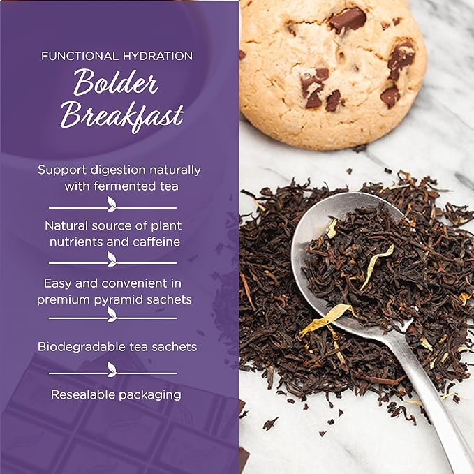 The Tea Spot Bolder Breakfast Tea with Dark Chocolate Flavoring | Blend of Black Tea, Pu?™erh Tea, Calendula Flowers, Sunflower Petals, and Chocolate Flavoring | 15 Tea Bags