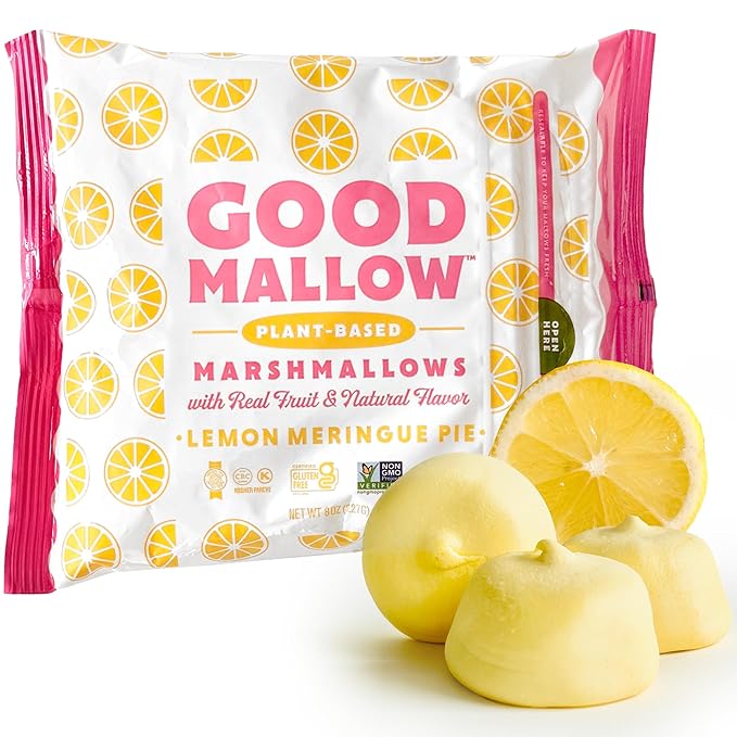 GoodMallow Vegan Marshmallows - Large Kosher Halal Gluten Free Dairy Free Healthy- Natural Gelatin Free Marshmallows for Hot Chocolate, Smores, Baking - Nothing Artificial (Yellow Lemon Mirangue)