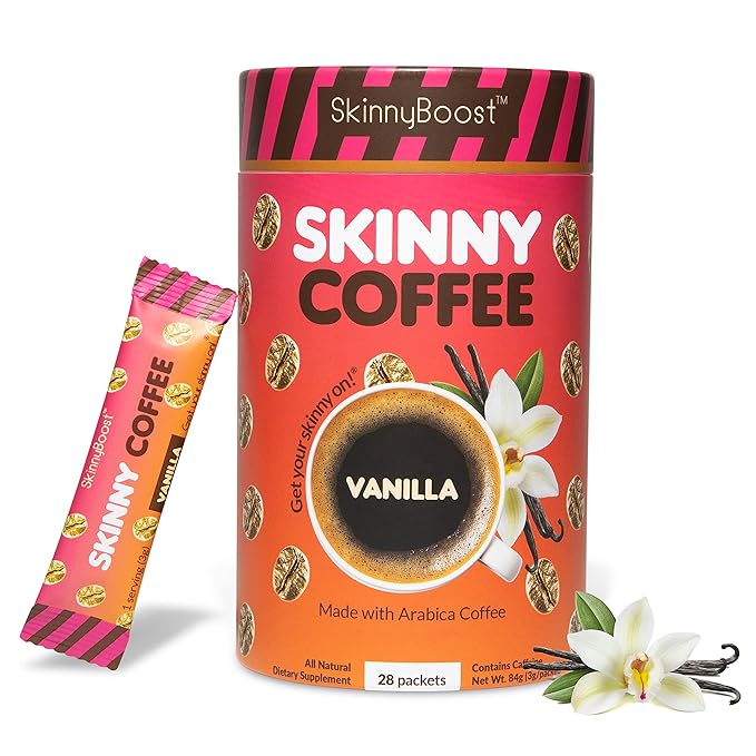Skinny Boost Instant Skinny Coffee Sticks (Vanilla) - Made with Arabica Coffee Beans, Garcinia Cambogia, Green Tea Extract, B Vitamins, Fiber and Prebiotics ?“Sugar Free-Keto Friendly (28 Packets)