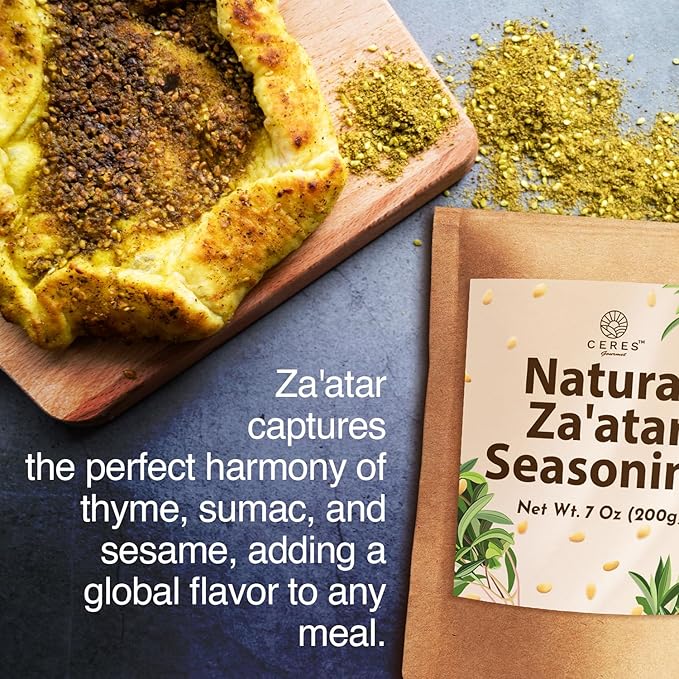 Za'atar Seasoning 7 Oz | Mediterranean Spice Blend | Natural Zaatar Spice Mix with Marjoram, Sesame, Sumac and Thyme | Authentic & Nutritious Za'tar Spice for Versatile Culinary Uses