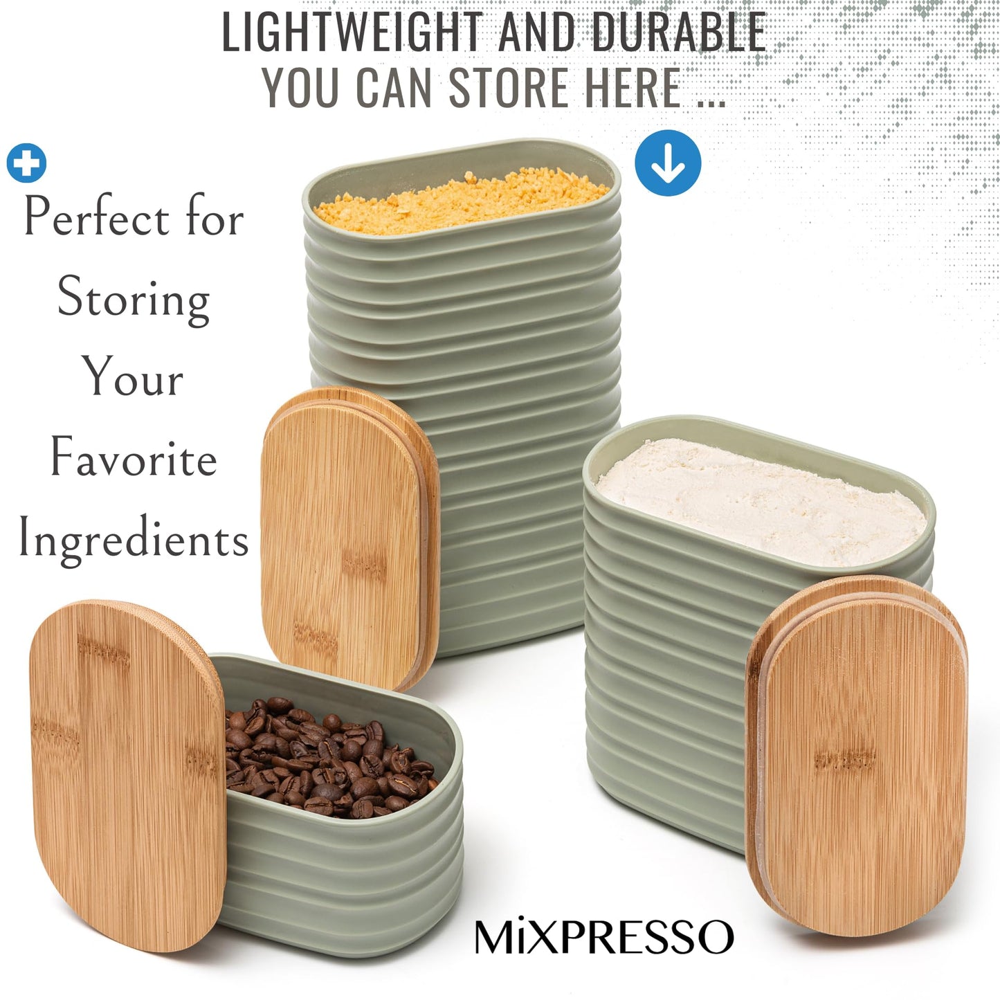 Mixpresso 3 Pcs Green Canisters Sets for the Kitchen, Coffee Containers