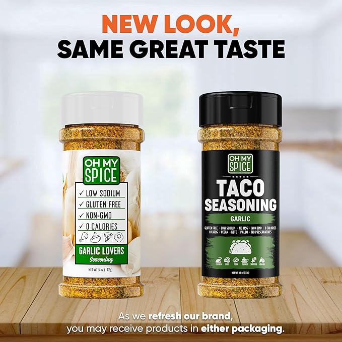 Taco Seasoning Mix Garlic Powder - Gluten Free & Low Sodium Mexican Seasoning Blend for Taco Tuesday Night. Garlic and Herb Seasonings for Fajita & Burrito. Meat, Chicken & Fish Tacos Toppings. 4.7oz