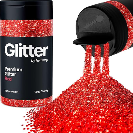 Hemway Premium Glitter Shaker - Red | 115g Extra Chunky Metallic Flake Sequins for Resin & Epoxy Crafts | Craft Supplies for Tumblers, Festival, Art