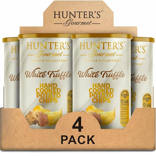 Hunter's Gourmet Truffle Chips | Hand-Cut | No Artificial Colors | Dairy & Lactose Free | Premium Packaging | MSG-Free | White Truffle | Vegan Chips | Pack of 4 | 150g
