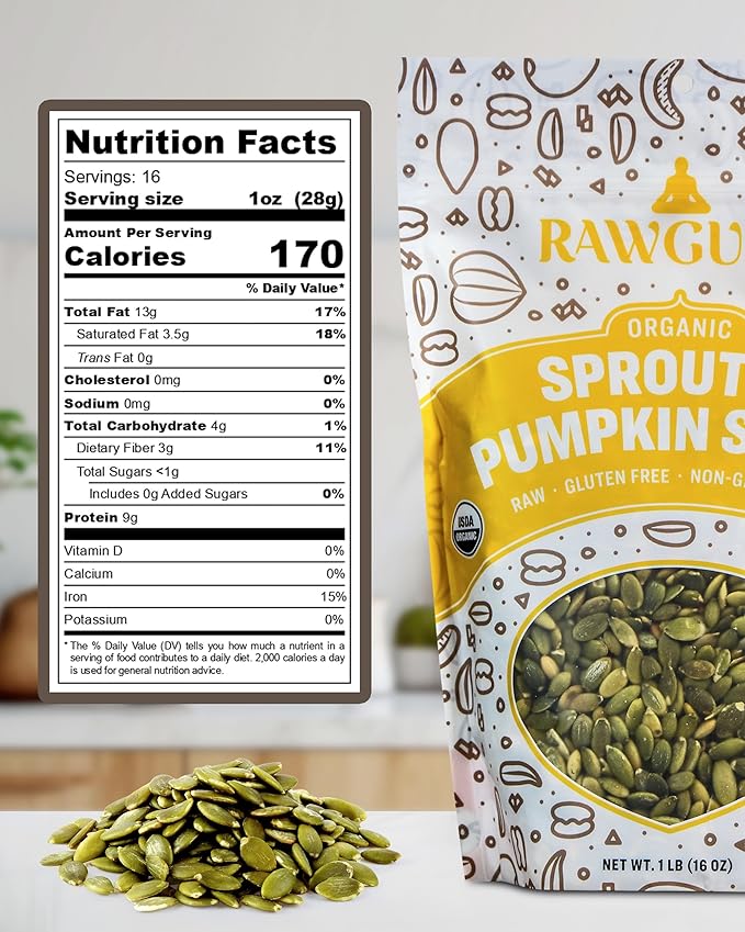 RawGuru Organic Sprouted Pumpkin Seeds - Pumpkin Seeds to Eat - 16 oz, Pack of 1
