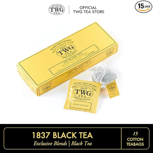 TWG Tea | 1837 Black Tea | Black Tea | Fruits & Flowers | 15 Hand Sewn Cotton Tea Bags | Gift Set