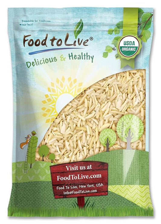 Food to Live - Organic Blanched Slivered Almonds, 8 Pounds - Non-GMO, Raw, Unpasteurized, Unsalted, Vegan, Keto, Paleo, Kosher, Bulk, High in Protein, Dietary Fiber