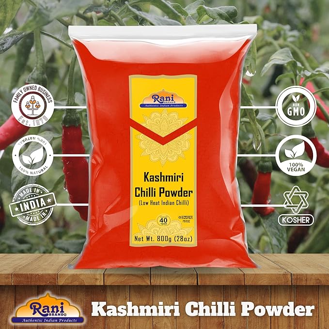 Rani Kashmiri Chilli Powder (Deggi Mirch, Low Heat) Ground Indian Spice 28oz (800g) ~ All Natural, Salt-Free | Vegan | No Colors | Gluten Friendly | NON-GMO | Kosher | Indian Origin