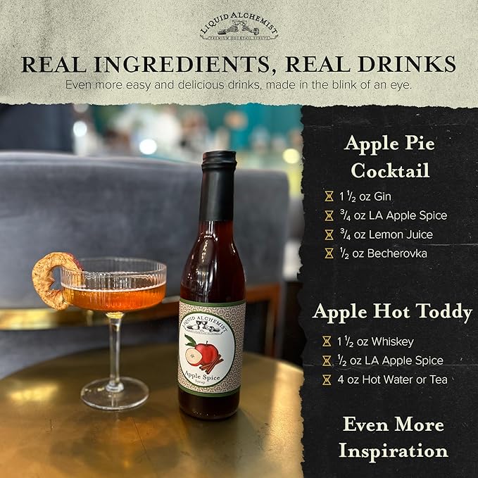 Liquid Alchemist Apple Spice Syrup for Cocktails - Real Ingredients Make our Apple Syrup for Drinks Perfect for a Fall Themed Old Fashioned Mix (25.4 oz)