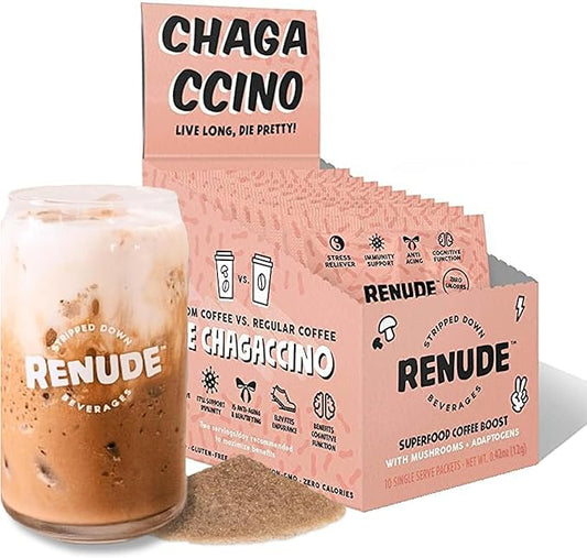 Renude Chagaccino - Chaga Mushroom Powder, Mushroom Coffee Drink Mix with Adaptogens, Natural