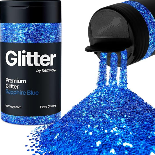 Hemway Premium Glitter Shaker - Sapphire Blue | 115g Extra Chunky Metallic Flake Sequins for Resin & Epoxy Crafts | Craft Supplies for Tumblers, Festival, Art