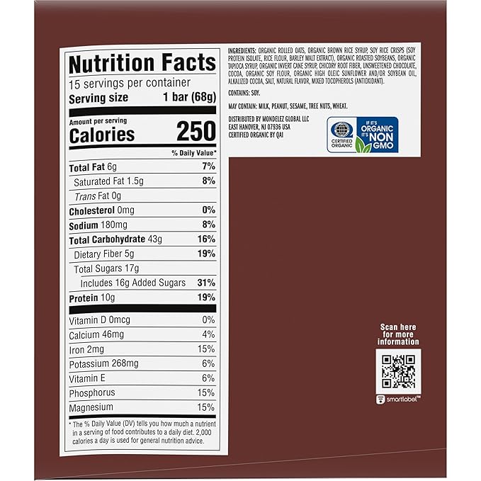 CLIF BAR - Chocolate Brownie Flavor - Made with Organic Oats - Energy Bars - Non-GMO - Plant Based Protein Bars (15 Pack)
