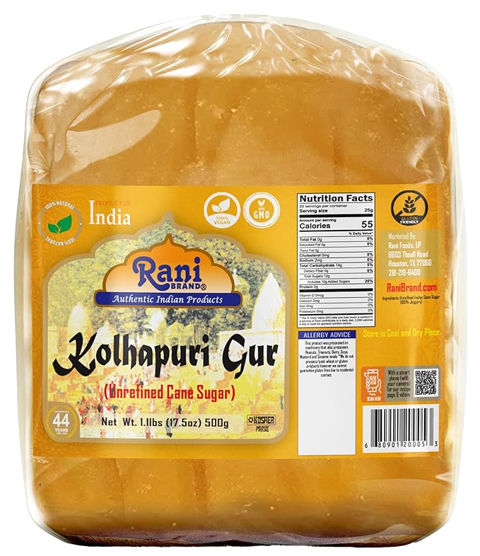 Rani Kolhapuri Gur (Jaggery) 17.5oz (1.1lbs) 500g ~ Unrefined Cane Sugar, No Color added, Gluten Friendly | Vegan | NON-GMO | Kosher | No Salt or fillers