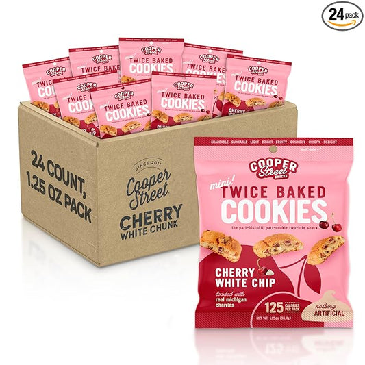 Cooper Street Italian Biscotti Cookies - Twice Baked Biscotti Style Cookie Biscuits in Delicious Cherry White Chunk Flavor | Crispy, Light and Healthy Cookies | Peanut & Dairy Free | 1.25oz - 24 Pack
