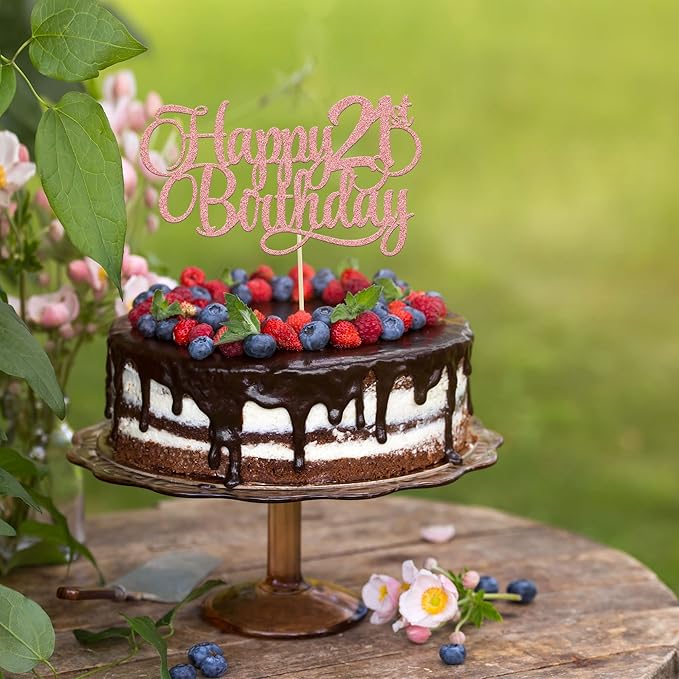 1 Pack Happy 21st Birthday Cake Topper Glitter Number 21 Twenty One Years Old Birthday Cake Pick Decoration for Celebrating 21st Birthday Anniversary Party Supplies Rose Gold