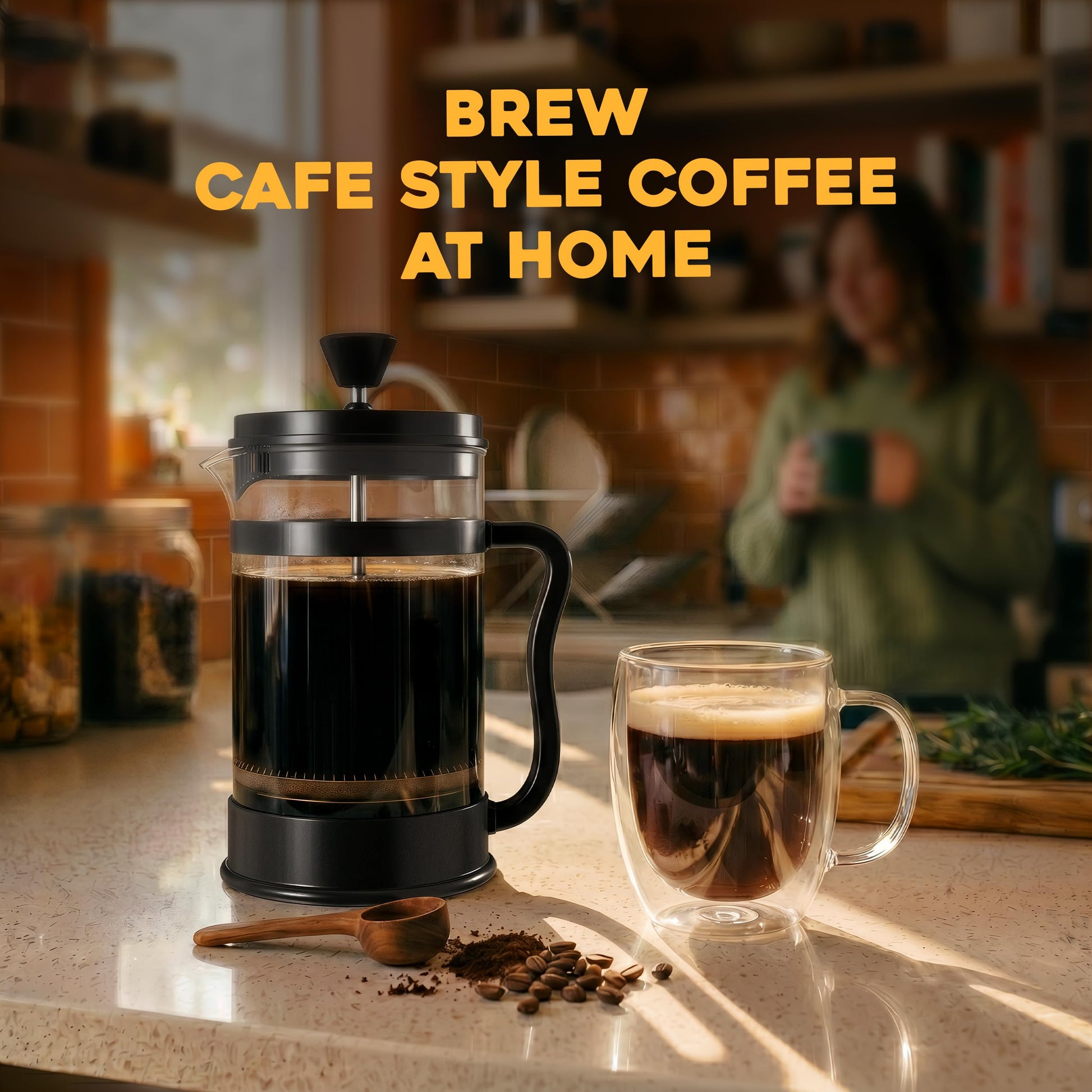 Utopia Kitchen Borosilicate Glass French Press Coffee Maker 34 Oz, Black