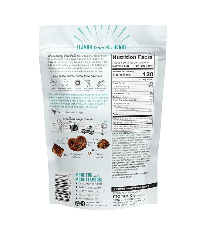 Marimix Snack Mix | Chocolatey Sea Salt 3 Pack | Crunch Baked Sweet & Salty Savory Plant Based Naturally Gluten Free Whole Grain Fiber Charcuterie Pretzel Trail Party Mix | No Artificial Ingredients