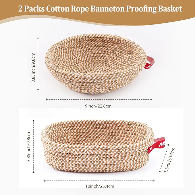 Sourdough Bread Baking Set,10" Round and 11" Oval Rope Banneton Proofing Basket with Liners,Sourdough Starter Kit with Bread Lame,Dough Whisk,Bowl Scraper,Brush and Stainless Steel Scraper