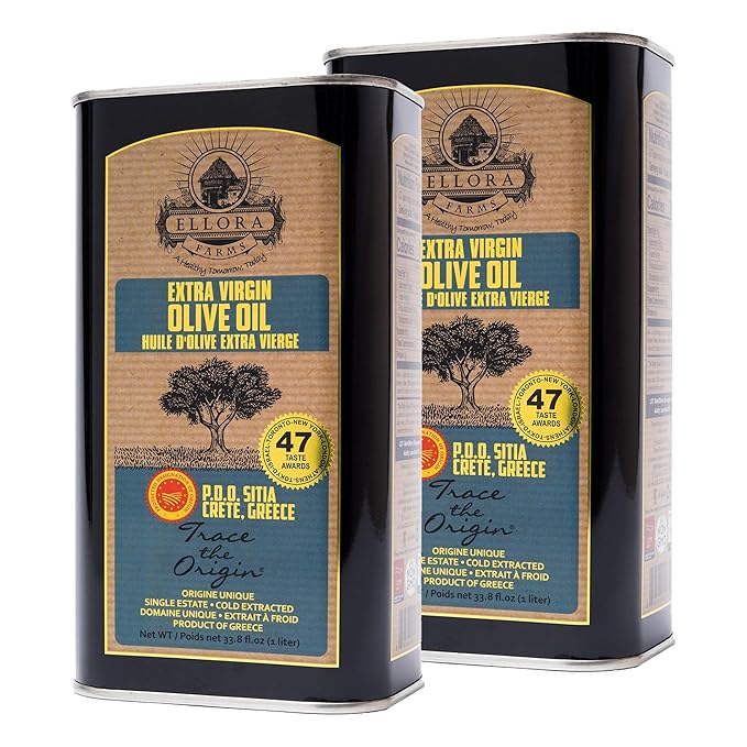 Ellora Farms, Certified PDO Extra Virgin Olive Oil, Single Estate, Single Origin, Single Variety, Cold Press & Traceable Olive Oil, Crete, Greece, Kosher SITIA 33.8 Fl Oz (Pack of 2)
