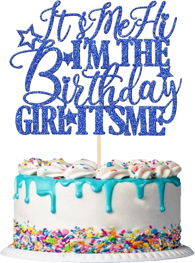 1 PCS It's Me Hi I'm the Birthday Girl It's Me Cake Topper Glitter Go Shawty It's Your Birthday Cake Pick for Funny Hot Pop Music Singer Theme Girls Birthday Party Cake Decorations Supplies Blue
