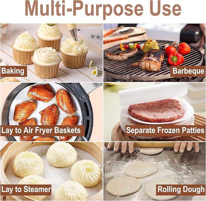 Krijues 200 Pcs Parchment Paper Rounds, Non Stick 7.9 Inch and 9.1 Inch Round Parchment Paper for Baking,Heat Resistant Burger Parchment Paper Sheets for Cake Pans, Tortilla Press, Quesadilla Maker