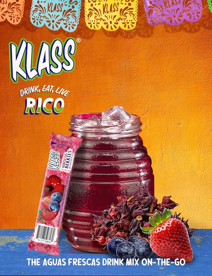 Klass Aguas Frescas | Drink Mix Hibiscus Berries | Sugar Free! (Pack of 4, 40 Count Powder Stick Packs)
