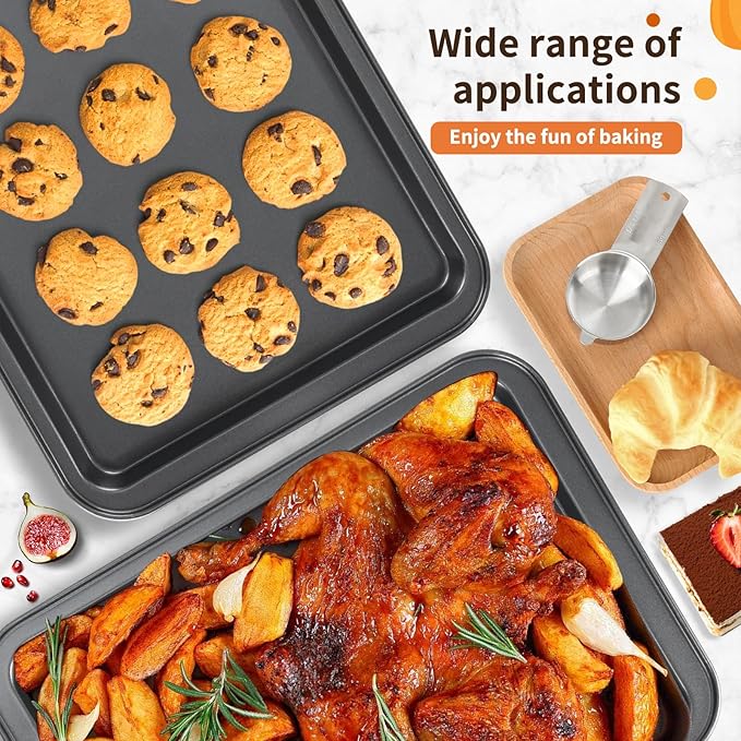 18 Pcs Baking Sheet Pan Sets,Non-Stick Carbon Steel Bakeware Sets,Stainless Steel Measuring Cups and Spoons,Oven Mitts and Pot Holders,Stackable Baking Sheets for Baking,Kitchen Gadgets