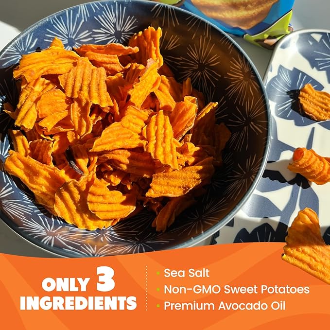 Jackson???Wavy Sweet Potato Kettle Chips - with Sea Salt made with Premium Avocado Oil (5 oz, Pack of 7) - Allergen-friendly, Gluten Free, Peanut Free, Vegan, Paleo Friendly - Shark Tank Product