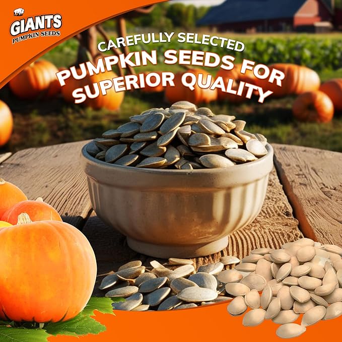 GIANTS Pumpkin Seeds - Pumpkin Seeds in Shell, Roasted and Salted, Whole with Shell, High Protein Snack with 15g Protein Per Serving - 5.15 oz
