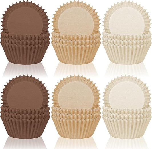 Whaline 600Pcs Brown Neutral Cupcake Liners Fall Color Brown Gradient Color Baking Cups Tan Neutrals Cupcake Wrappers Muffin Liners for Baby Shower Bridal Shower Wedding Birthday Party Supplies