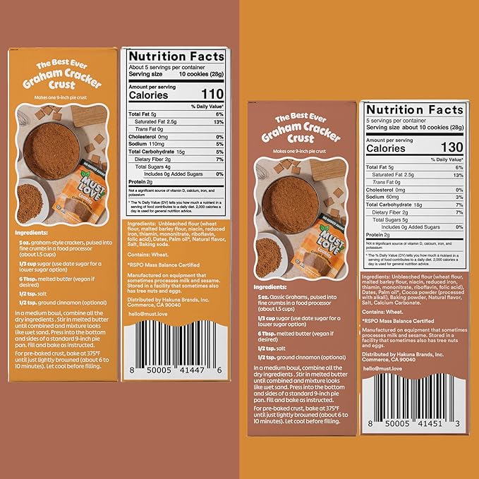 Must Love Graham Crackers Sampler - 1 Classic & 1 Chocolate - 5 Oz pack - No Added Sugar, Sweetened with Dates, Great for Pie Crust, Mini S'mores, Cheese Boards - Vegan - Healthy Snacking for Family