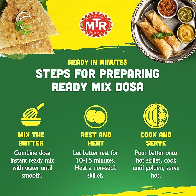 MTR Instant Assorted Mix - Ready to Cook Authentic Indian Breakfast, Lunch, Dinner or Snack Meal - No Added Preservatives - A Quick & Easy Recipe Suitable for Vegetarians - (Dosa Mixes, Pack of 2)