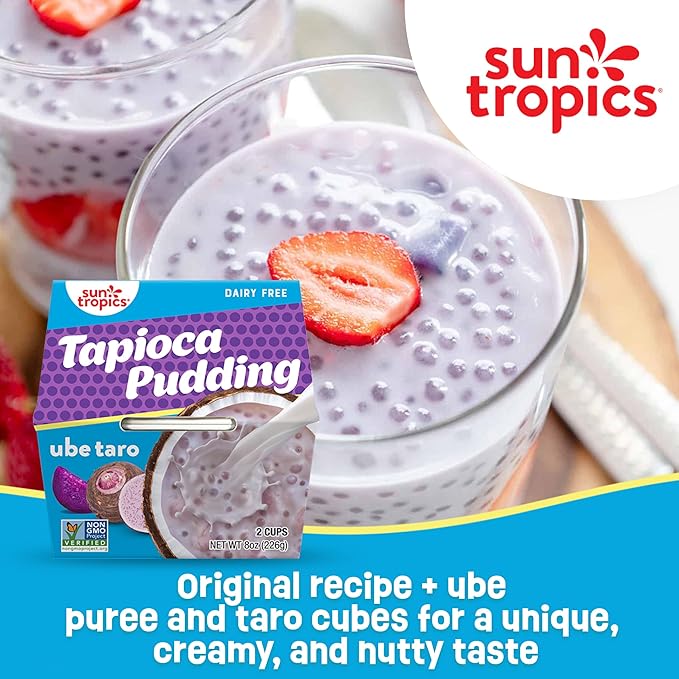 Sun Tropics Tapioca Pudding, Ube Taro | Vegan Dairy Free Pudding | Gluten Free, Non-GMO Project Verified | Ready-to-Eat Cups | 4oz (Pack of 12)