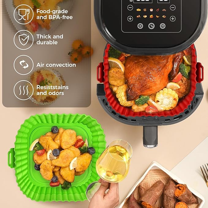 3 Pack Air Fryer Silicone Liners 8inch Air Fryer Silicone Pot Reusable Food Grade Silicone Airfryer Liners Baking Basket Accessories Replacement of Flammable Disposable Parchment Paper