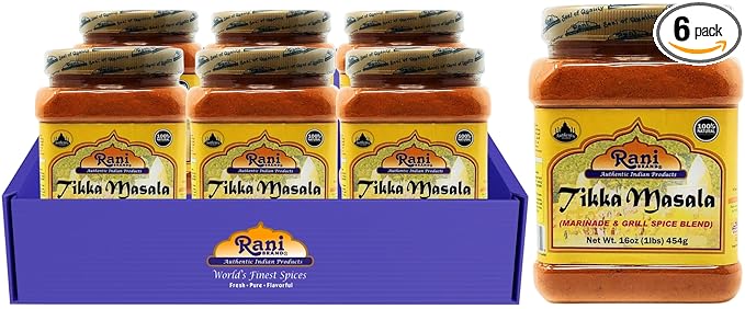 Rani Tikka Masala Indian 7-Spice Blend 16oz (1lb) 454g PET Jar, Pack of 6 ~ All Natural | Salt-Free | Vegan | No Colors | Gluten Friendly | NON-GMO | Indian Origin