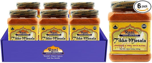 Rani Tikka Masala Indian 7-Spice Blend 16oz (1lb) 454g PET Jar, Pack of 6 ~ All Natural | Salt-Free | Vegan | No Colors | Gluten Friendly | NON-GMO | Indian Origin